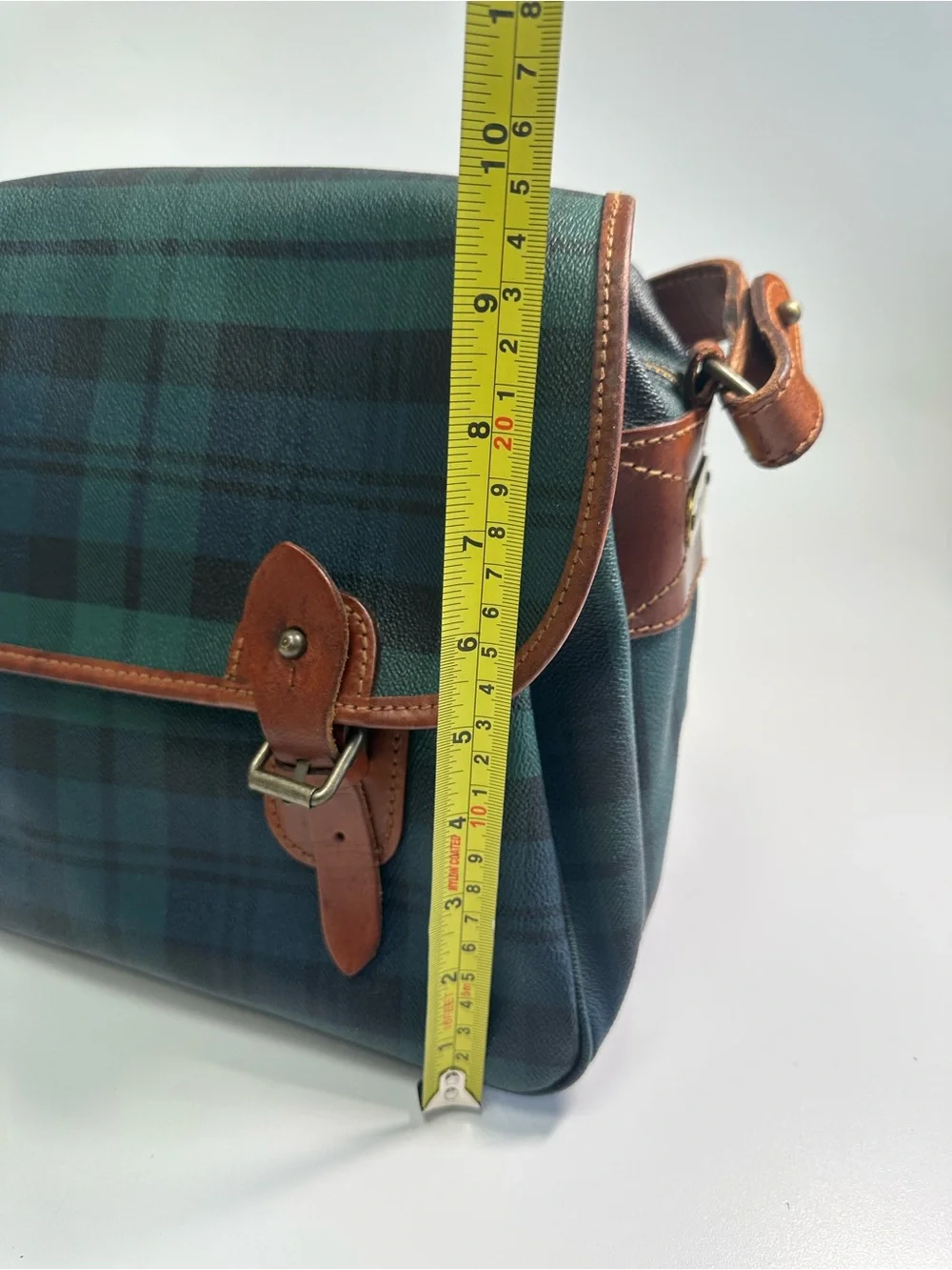 Polo Ralph Lauren Classic Plaid Leather-Trim Messenger Bag - Green/Tan